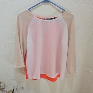 Sugarlips Colorblock Blouse in Cream, White, and Orange